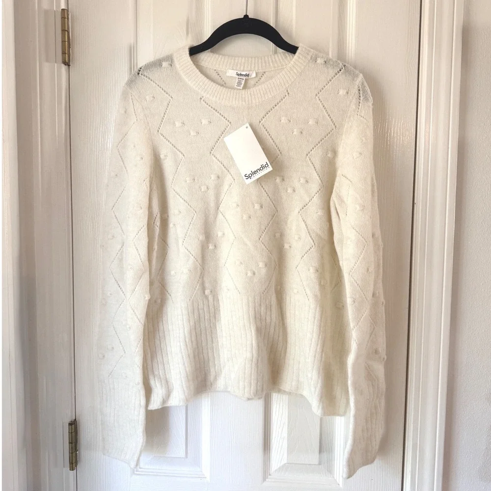 Splendid Julia Diamond Sweater Pale Oak Heather Wool Alpaca Blend Medium NEW‎